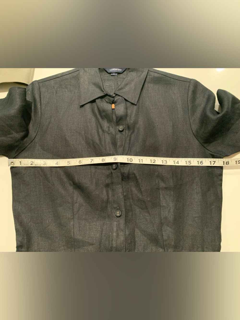 2 Lands' End Linen Olive Black 3/4 Sleeve Midi Button-Front Shirt Dresses, NWOT - Picture 7 of 10